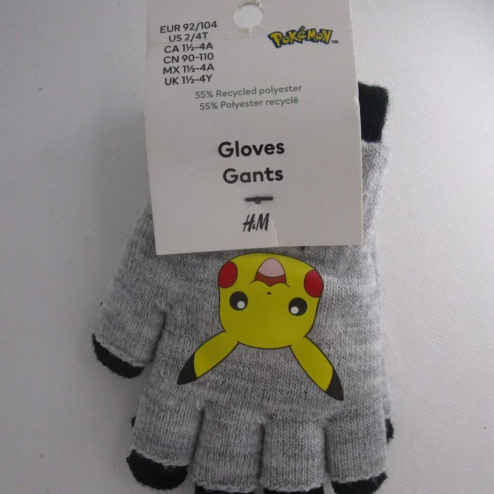H&M Kids Toddler Pokémon gloves grey black NWT